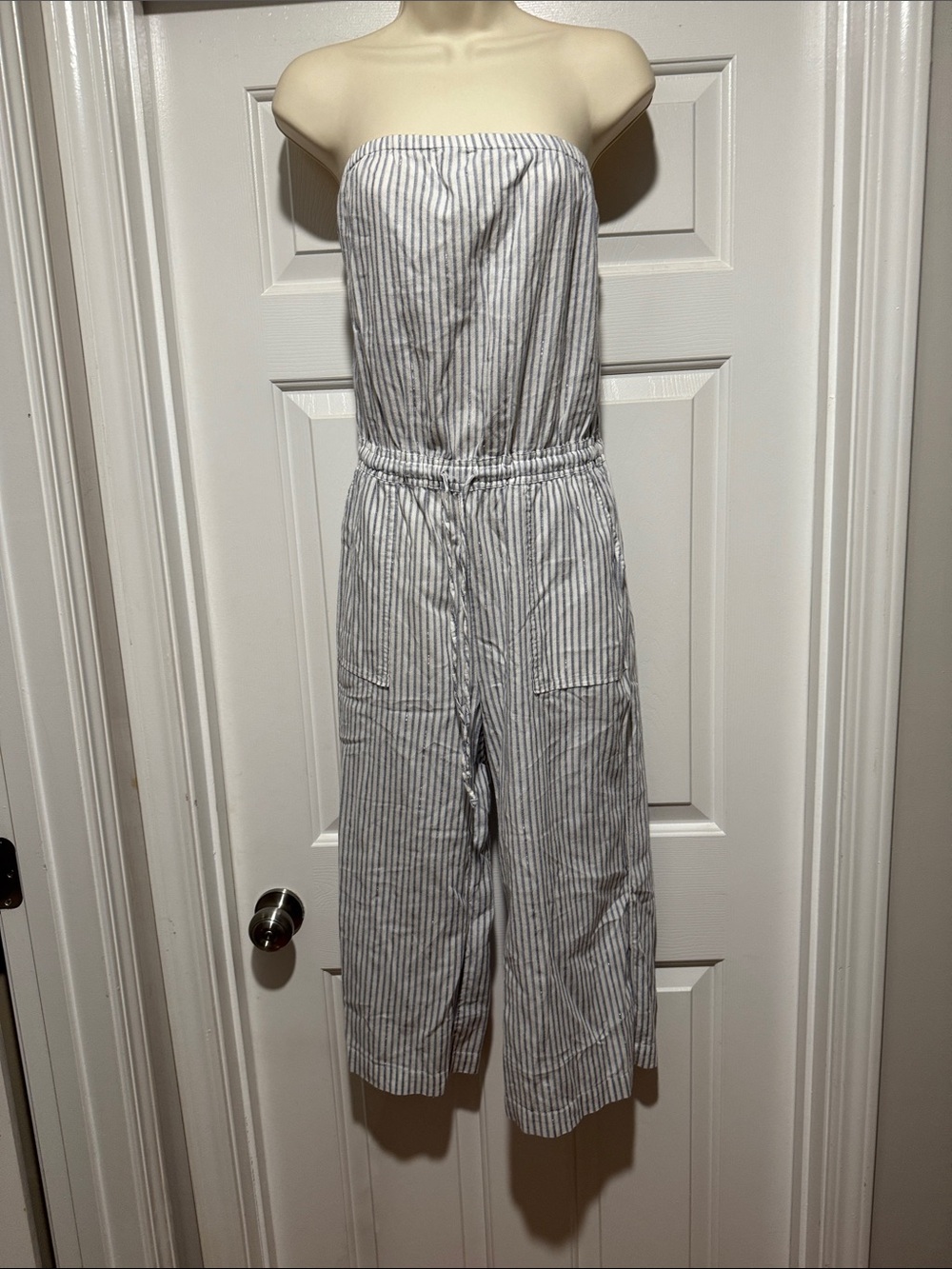 Gap Factory Striped Strapless Wide-Leg Jumpsuit - Blue/White